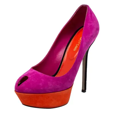 Sergio Rossi Purple/Orange Suede Peep Toe Pumps Size 37.5