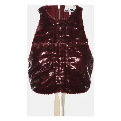 Ganni Burgundy Sequin Sleeveless Crop Top