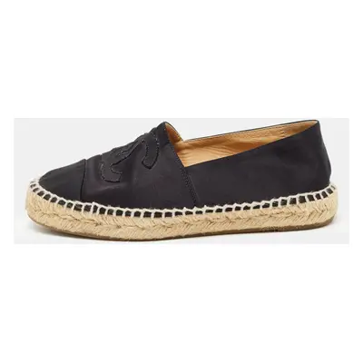 Chanel Black Satin and Canvas CC Espadrille Flats Size