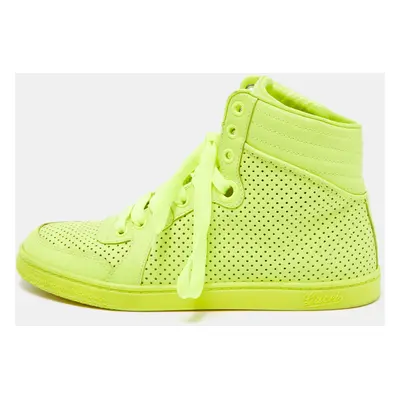 Gucci Neon Green Leather High Top Sneakers Size 35.5