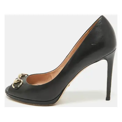 Gucci Black Leather Hollywood Peep Toe Pumps Size 38.5