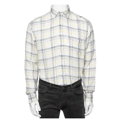 Zegna Sport Off-White Checked Linen Button Front Shirt