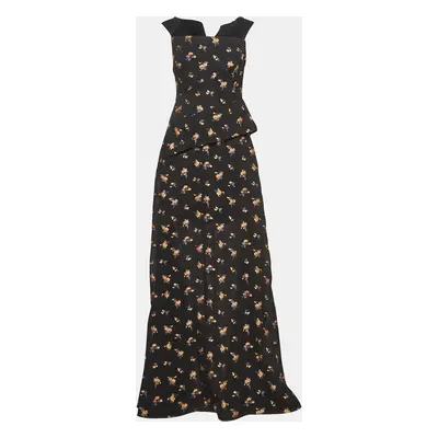 Roland Mouret Black Floral Textured Silk Blend Off Shoulder Heddon Gown