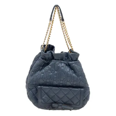 Carolina Herrera Blue Quilted Leather Bucket Bag