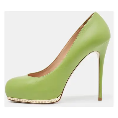 Valentino Green Leather Spike Platform Round Toe Pumps Size