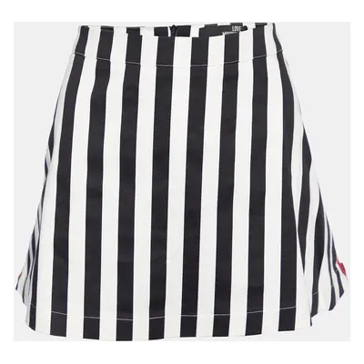 Love Moschino Black & White Striped Cotton Contrast Zip Detail Mini Skirt