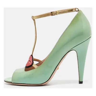 Gucci Green Patent Leather Molina Peep Toe Pumps Size