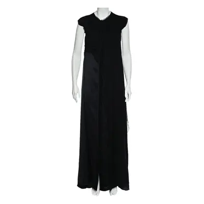 Bottega Veneta Black Silk Draped Detail Button Front Maxi Dress