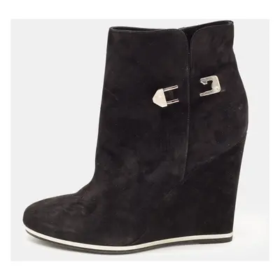 Le Silla Black Suede Wedge Ankle Boots Size