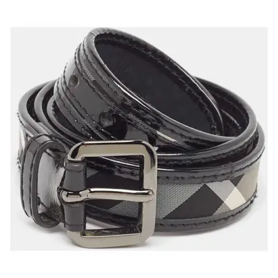 Burberry Black Smoked Check Fabric and Patent Leather Buckle Belt 90CM