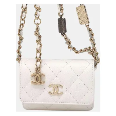 Chanel White Caviar Leather CC Logo Mini Chain Shoulder Bag