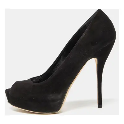 Gucci Black Suede Peep-Toe Platform Pumps Size