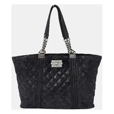 Chanel Quilted Gentle Iridescent Calfskin Boy Shopping Tote Bag