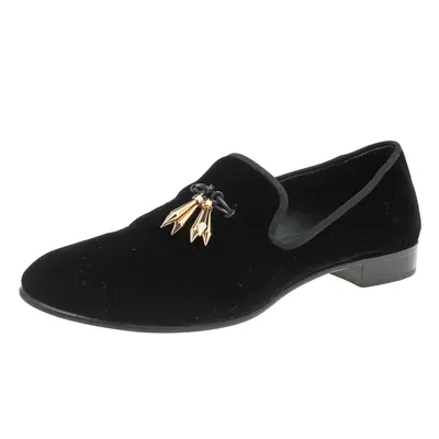 Giuseppe Zanotti Black Velvet Slip On Smoking Slippers Size