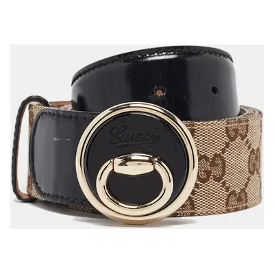 Gucci Black/Beige GG Canvas and Patent Leather Full Moon Belt