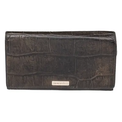 Emporio Armani Black Croc Embossed Leather Flap Wallet