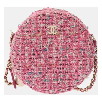 Chanel Pink Tweed Matelasse Round Chain Shoulder Bag