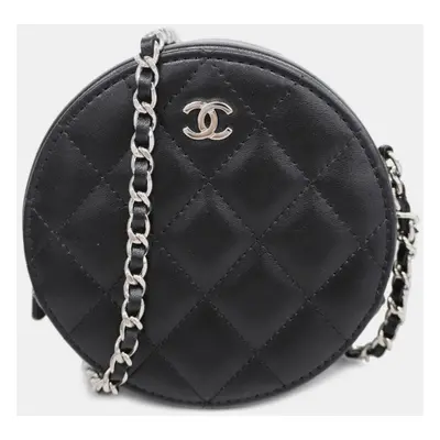 Chanel Black Leather Round CC Clutch Bag