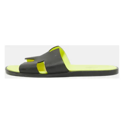 Hermes Black Leather Izmir Slides Size 44.5