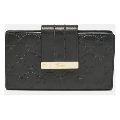 Gucci Black Guccissima Leather New Ladies Web Continental Wallet