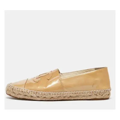 Chanel Beige Patent Leather CC Cap Toe Espadrille Flats Size