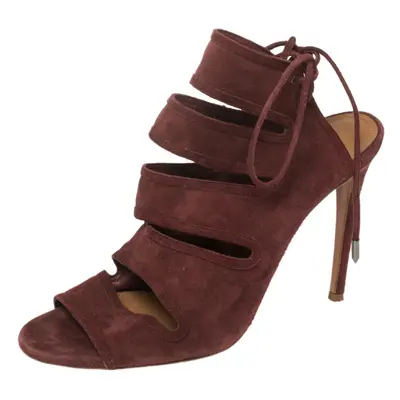 Aquazzura Maroon Suede Sloane Cutout Peep Toe Sandals Size