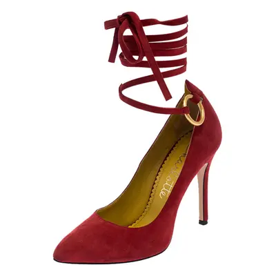 Charlotte Olympia Red Suede Sabine Wrap Pumps Size