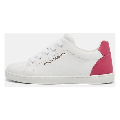 Dolce & Gabbana White/Pink Leather Low Top Sneakers Size