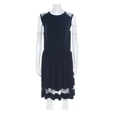 RED Valentino Navy Blue Sheer Lace Panel Insert Sleeveless Sheath Dress