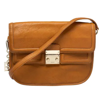 DKNY Tan Leather Push Lock Shoulder Bag