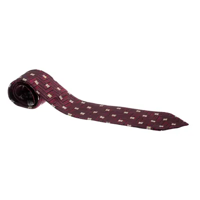 Ermenegildo Zegna Burgundy Silk Jacquard Zig Zag Floral Pattern Tie