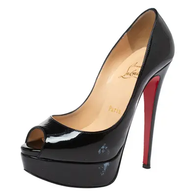 Christian Louboutin Black Patent Leather Lady Peep Toe Platform Pumps Size