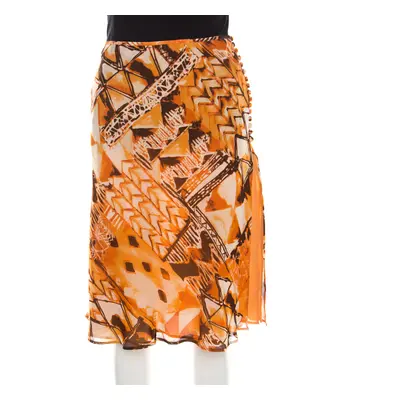 Escada Orange Abstract Print Silk Georgette A Line Skirt