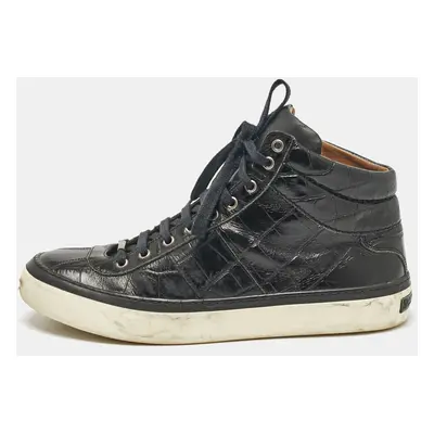 Jimmy Choo Black Croc Embossed Leather Belgravia High Top Sneakers Size