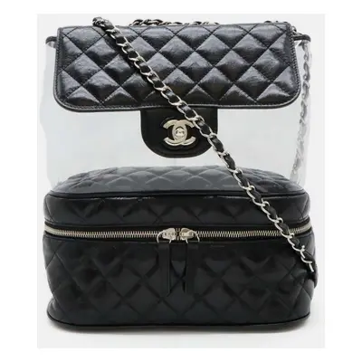 Chanel Vinyl Black Leather Matelasse Coco Mark Chain Shoulder Bag