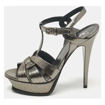 Saint Laurent Metallic Leather Tribute Ankle Strap Sandals Size