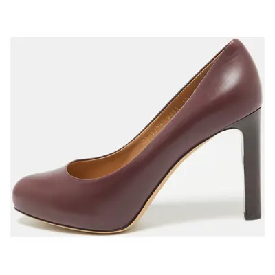 Salvatore Ferragamo Burgundy Leather Leo Block Heel Pumps Size 40.5