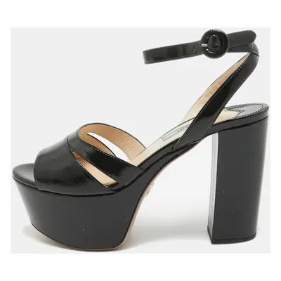 Prada Black Patent Leather Platform Ankle Strap Sandals Size 36.5