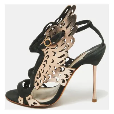 Sophia Webster Dark Green/Rose Gold Suede and Leather Laser Cut Parisa Sandals Size