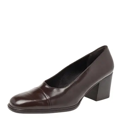 Gucci Dark Brown Leather Square Toe Block Heel Pumps Size 37.5