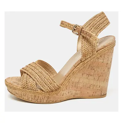 Stuart Weitzman Beige Raffia Cork Wedge Sandals Size 39.5