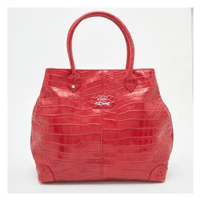 Gianfranco Ferre Red Croc Embossed Leather Tote