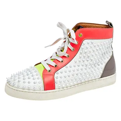 Christian Louboutin Multicolor Leather And Patent Louis Spikes Lace Up High Top Sneakers Size