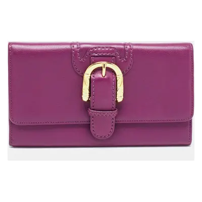 Escada Purple Leather Buckle Flap Clutch