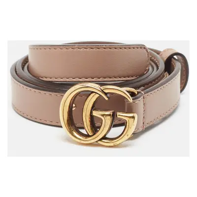 Gucci Light Pink Leather GG Marmont Slim Buckle Belt 85CM