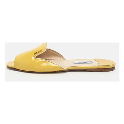 Prada Yellow Patent Saffiano Leather Flat Slides Size