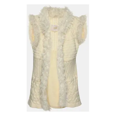 D&G Cream Knitted Cotton Blend Faux Fur Vest