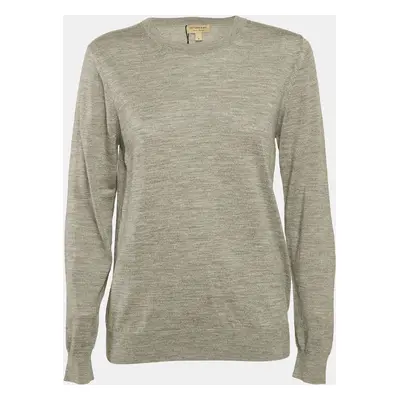 Burberry Grey Melanga Merino Wool Knit Patch Detail Sweatshirt