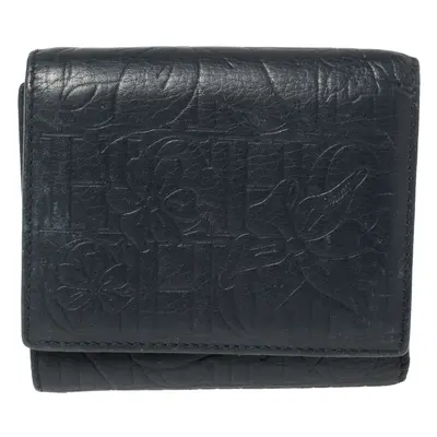 Carolina Herrera Navy Blue Monogram Leather Trifold Compact Wallet