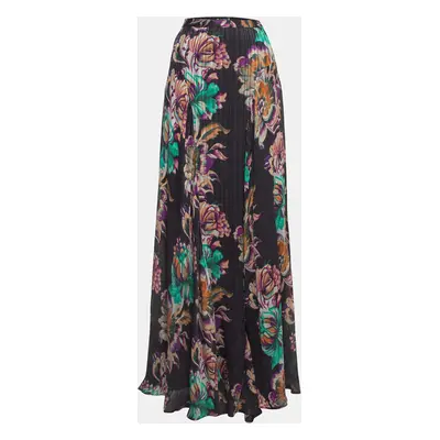 Etro Black Floral Printed Crinkled Silk Maxi Skirt